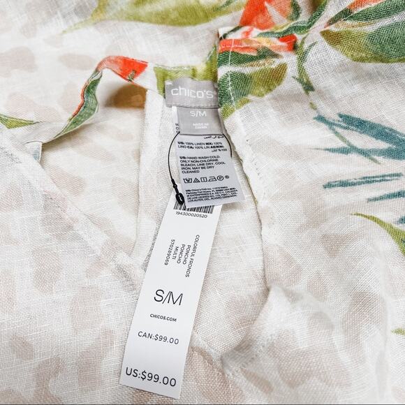 CHICOS Linen Palm Frond Printed Tunic Poncho S/M NWT - Picture 8 of 8